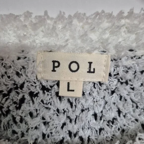 POL Leopard Print Fuzzy Knit Sweater Sz L White & Black Womens Cozy Long Sleeve - Picture 3 of 5